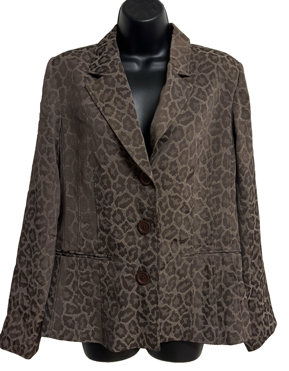 Dialogue Women Leopard Print Blazer Jacket Brown Black Button Size 8 Lined New